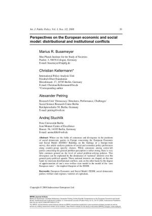 Perspectives on the European Economic and Social Model: Distributional and Institutional Conflicts