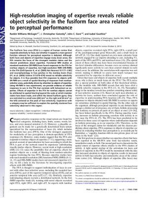 High-Resolution Imaging of Expertise Reveals Reliable Object Selectivity in the Fusiform Face Area Related to Perceptual Performance