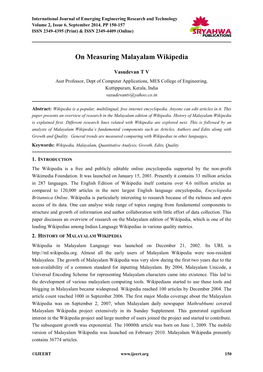 On Measuring Malayalam Wikipedia