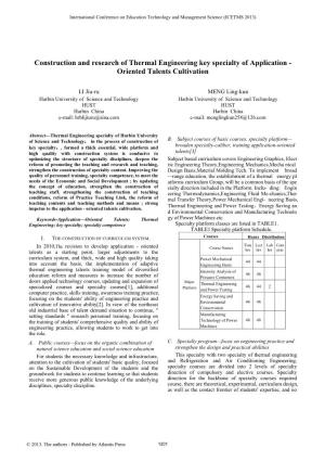 Construction and Research of Thermal Engineering Key Specialty of Application - Oriented Talents Cultivation
