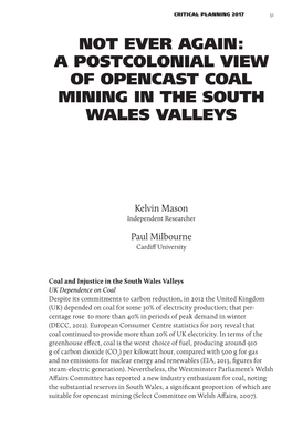 A Postcolonial View of Opencast Coal Mining in the South Wales Valleys