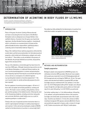 Determination of Aconitine in Body Fluids by Lc/Ms/Ms