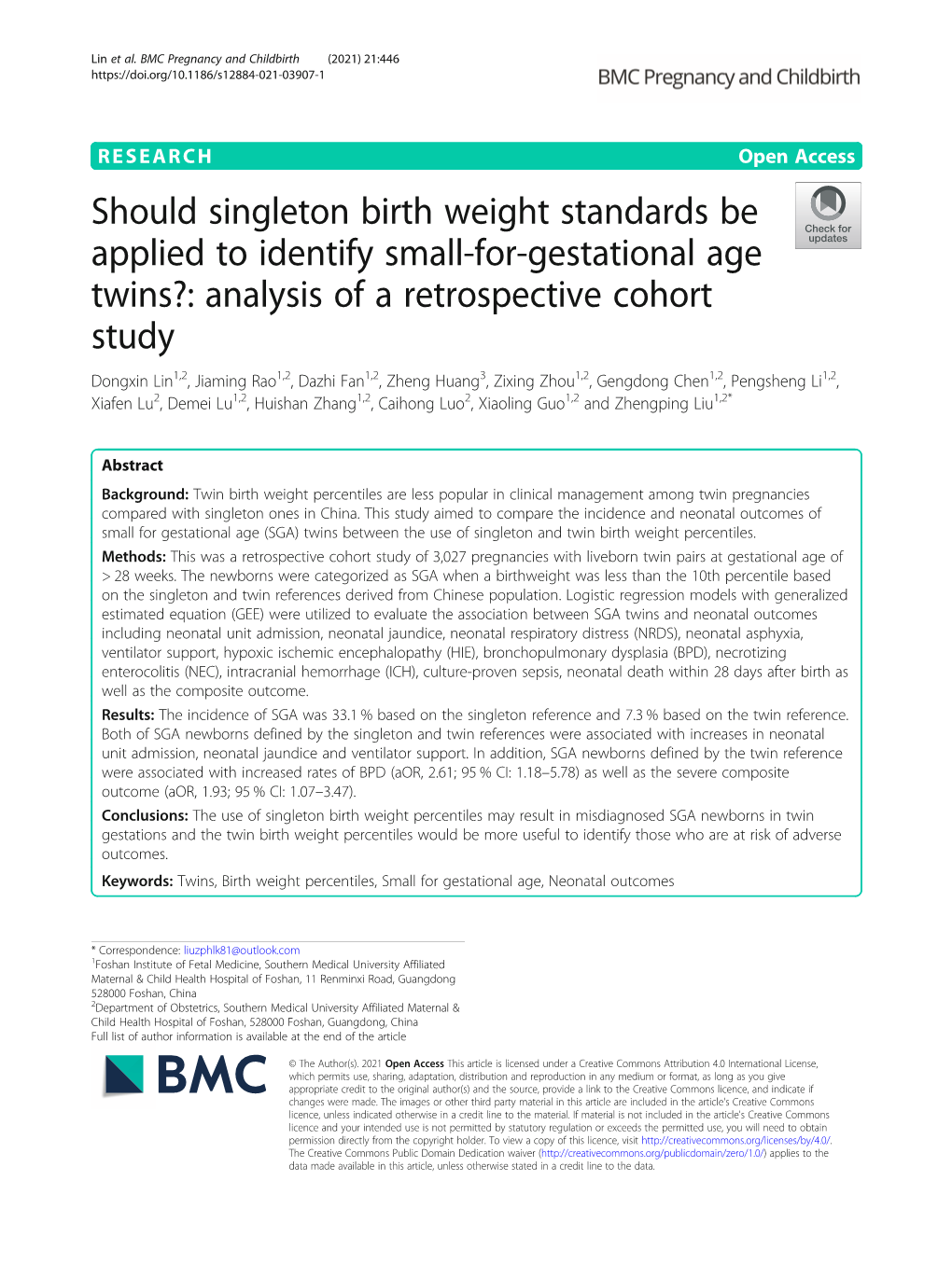 Should Singleton Birth Weight Standards Be Applied to Identify