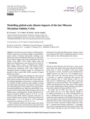 Modelling Global-Scale Climate Impacts of the Late Miocene Messinian Salinity Crisis