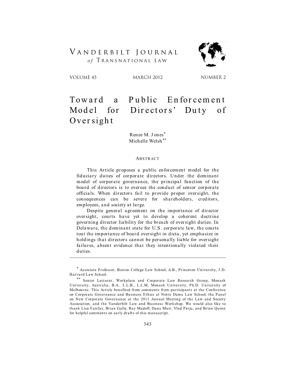 Toward a Public Enforcement Model for Directors' Duty of Oversight