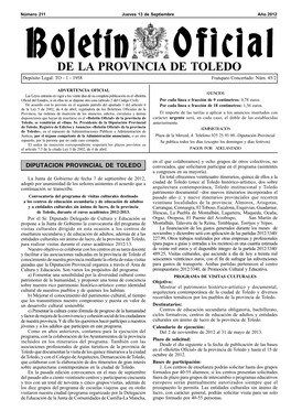 DE LA PROVINCIA DE TOLEDO Depósito Legal: to - 1 - 1958 Franqueo Concertado: Núm