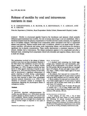 Release of Motilin by Oral and Intravenous Nutrients in Man