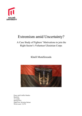 Extremism Amid Uncertainty? a Case Study of Fighters’ Motivations to Join the Right Sector’S Volunteer Ukrainian Corps