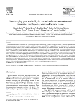 Housekeeping Gene Variability in Normal and Cancerous Colorectal, Pancreatic, Esophageal, Gastric and Hepatic Tissues