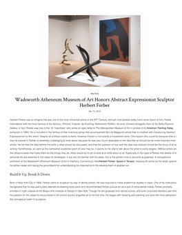 Wadsworth Atheneum Museum of Art Honors Abstract Expressionist Sculptor Herbert Ferber