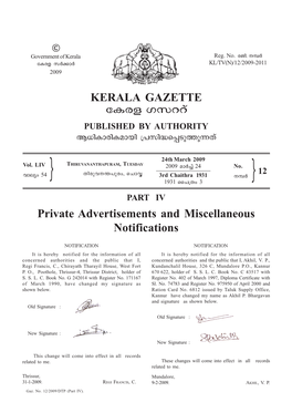 Private Advertisements and Miscellaneous Notifications