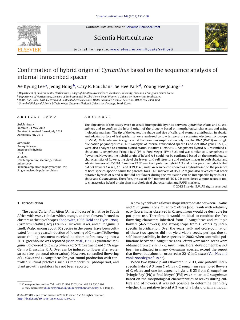 Confirmation of Hybrid Origin of Cyrtanthus Based on the Sequence