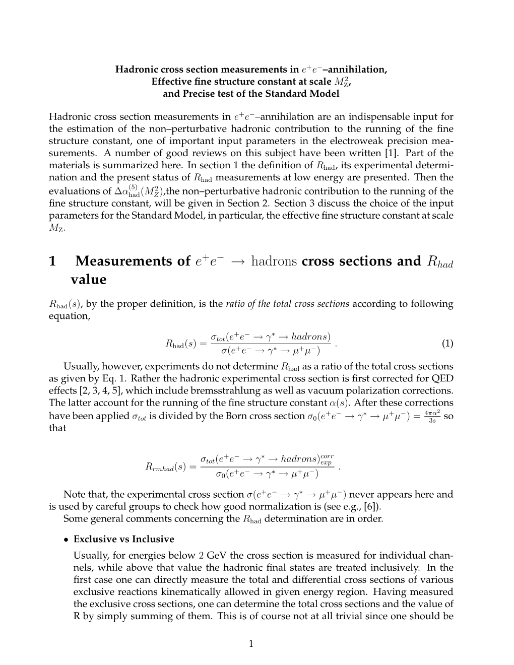 Hadrons Cross Sections and Rhad Value