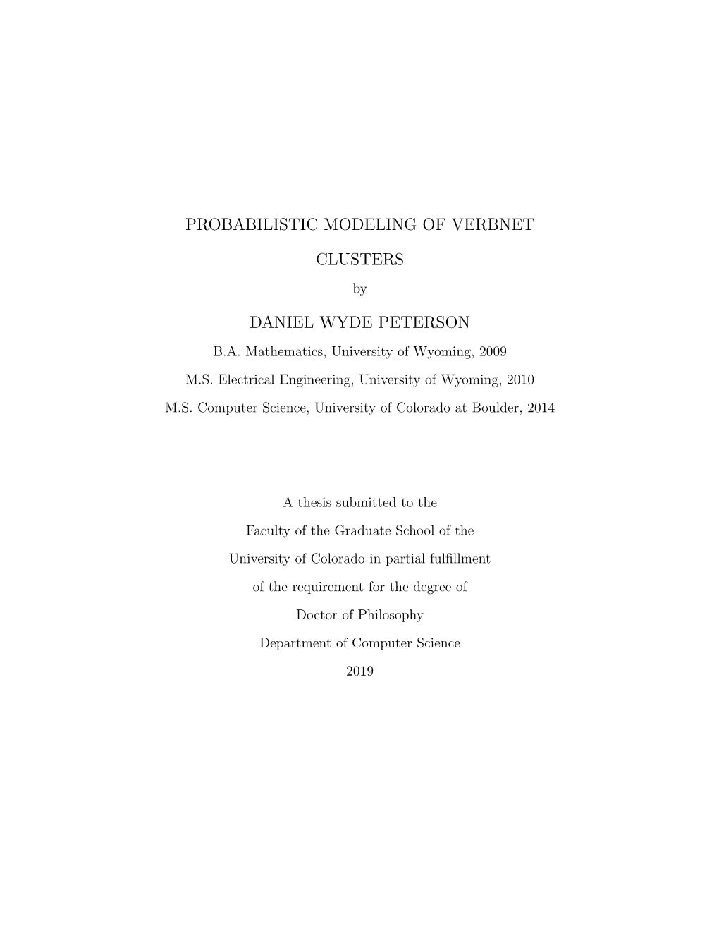 Probabilistic Modeling of Verbnet Clusters Daniel