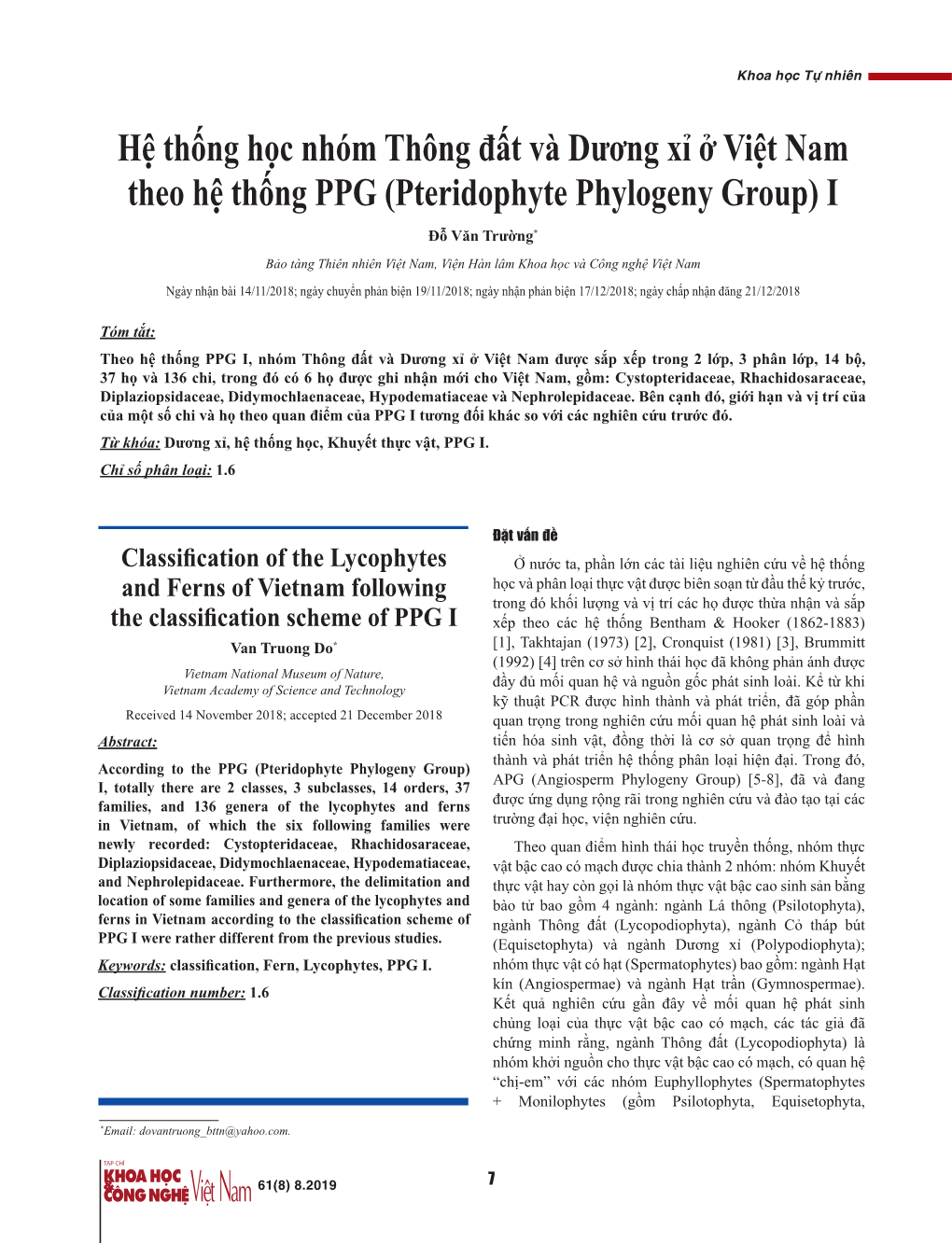 Hệ Thống Học Nhóm Thông Đất Và Dương Xỉ Ở Việt Nam Theo