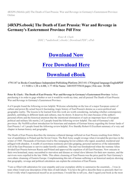 The Death of East Prussia: War and Revenge in Germany's Easternmost Province Online