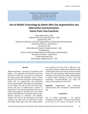 Use of Mobile Technology by Adults Who Use Augmentative and Alternative Communication: Voices from Two Countries