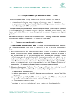 The Unitary Patent Package: Twelve Reasons for Concern
