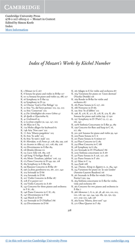 Index of Mozart's Works by Köchel Number
