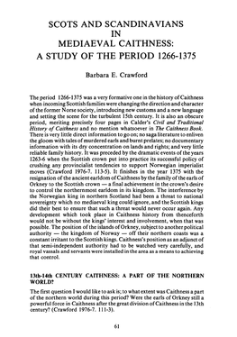 Scots and Scandinavians in Mediaeval Caithness: a Study of the Period 1266-1375