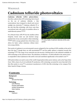 Cadmium Telluride Photovoltaics - Wikipedia 1 of 13