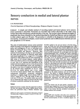 Sensory Conduction in Medial and Lateral Plantar Nerves