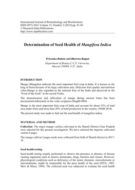 Determination of Seed Health of Mangifera Indica