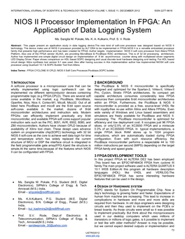 NIOS II Processor Implementation in FPGA: an Application of Data Logging System