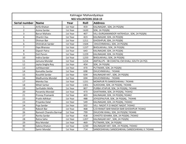 Serial Number Name Year Roll Address Kalinagar Mahavidyalaya