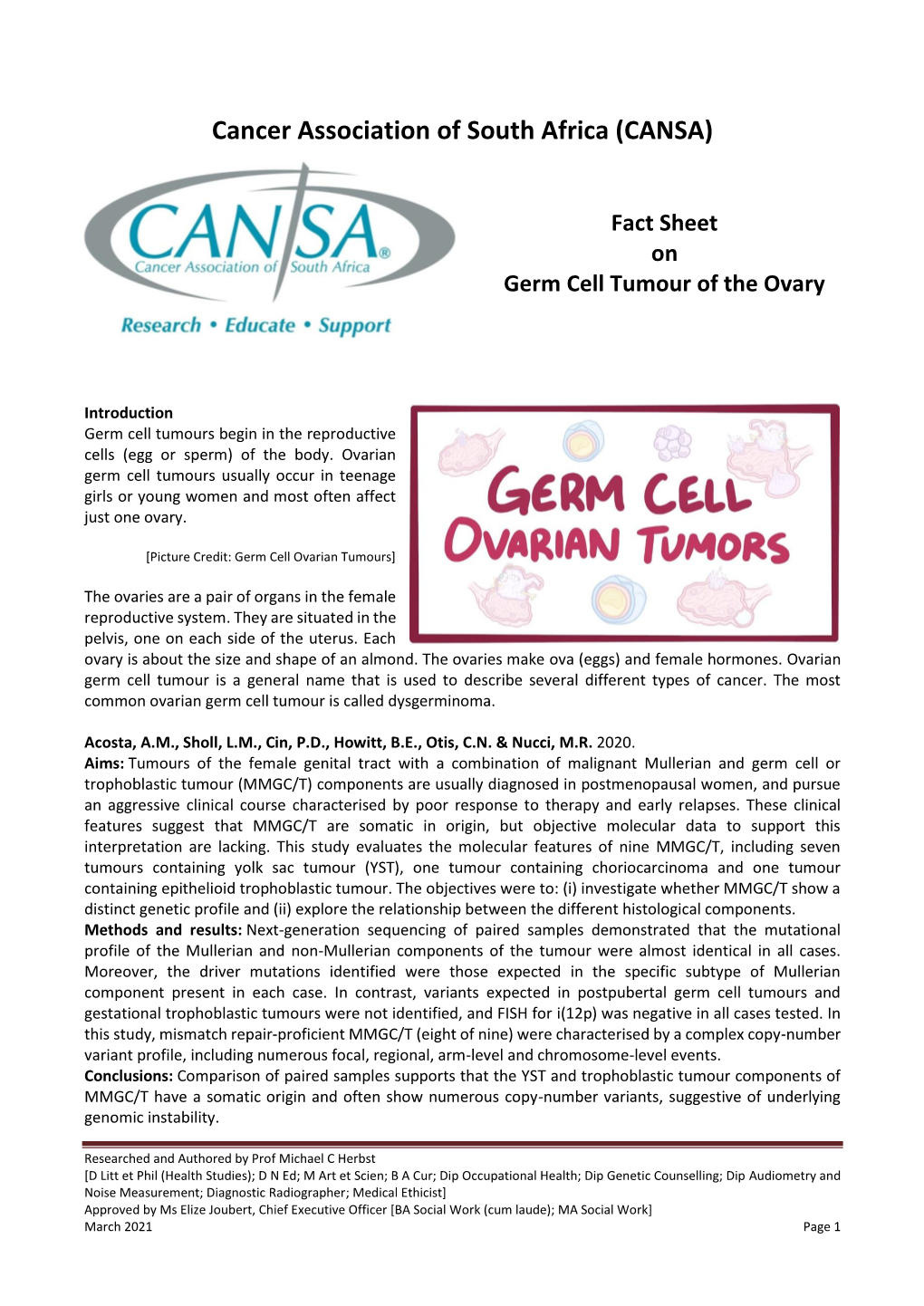 Ovary (Germ Cell Tumour) Fact Sheet