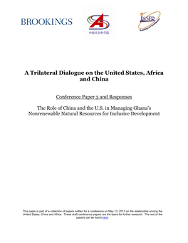 A Trilateral Dialogue on the United States, Africa and China