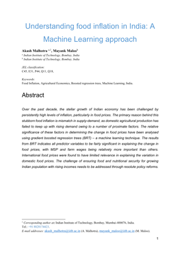 Understanding Food Inflation in India: a Machine Learning Approach