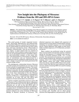 New Insight Into the Phylogeny of Mesozoa: Evidence from the 18S and 28S Rrna Genes N