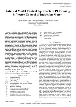 Internal Model Control Approach to PI Tunning in Vector Control of Induction Motor