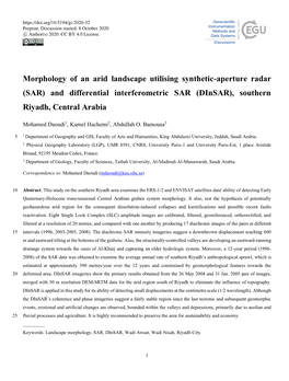 Morphology of an Arid Landscape Utilising Synthetic-Aperture Radar (SAR) and Differential Interferometric SAR (Dinsar), Southern Riyadh, Central Arabia