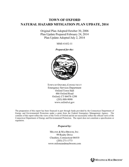 Town of Oxford Natural Hazard Mitigation Plan Update, 2014