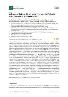 Volume of Lateral Geniculate Nucleus in Patients with Glaucoma in 7Tesla MRI
