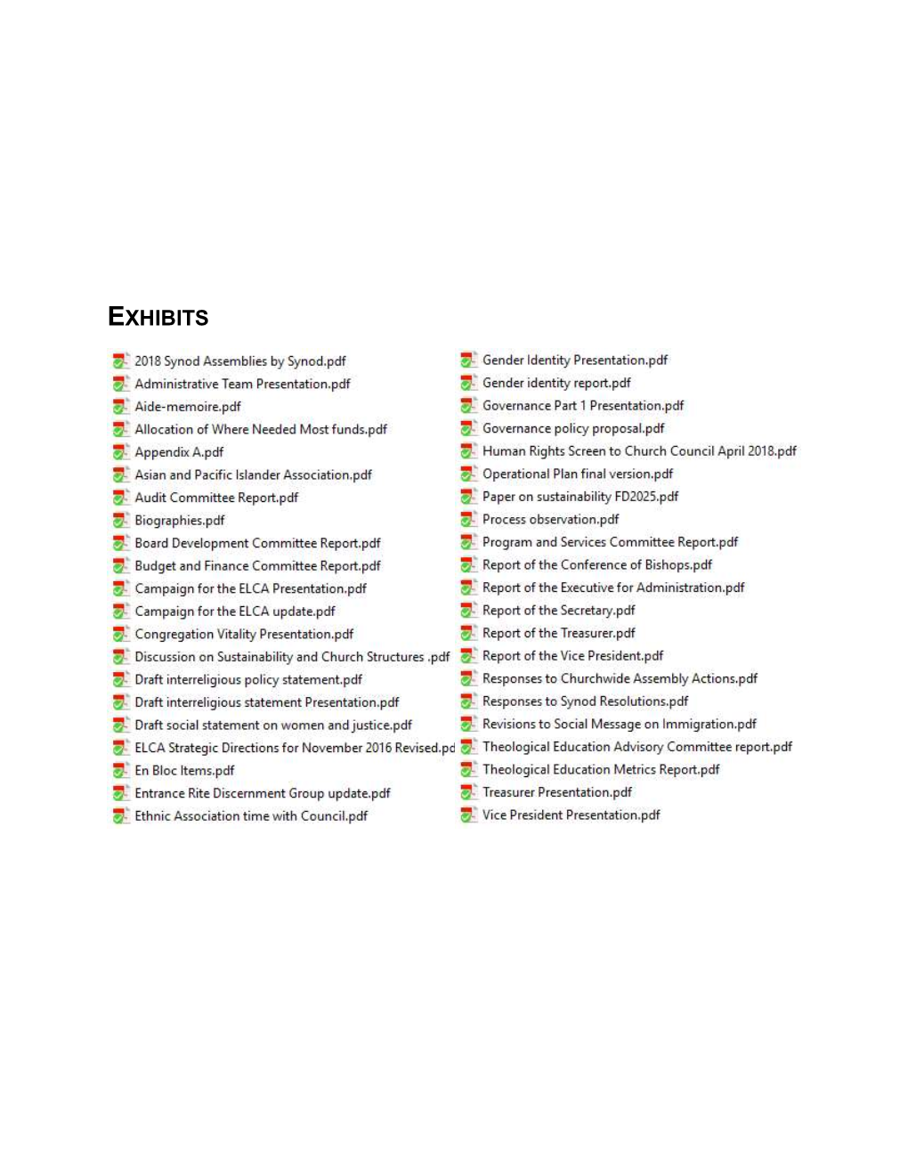 EXHIBITS 2018 Synod Assemblies by SYNOD