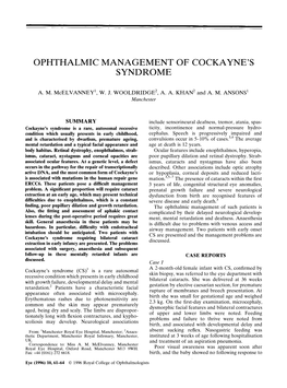 Ophthalmic Management of Cocka Yne's Syndrome