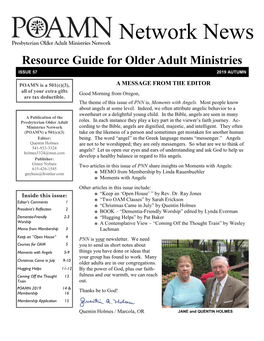 Network News Resource Guide for Older Adult Ministries ISSUE 57 2019 AUTUMN