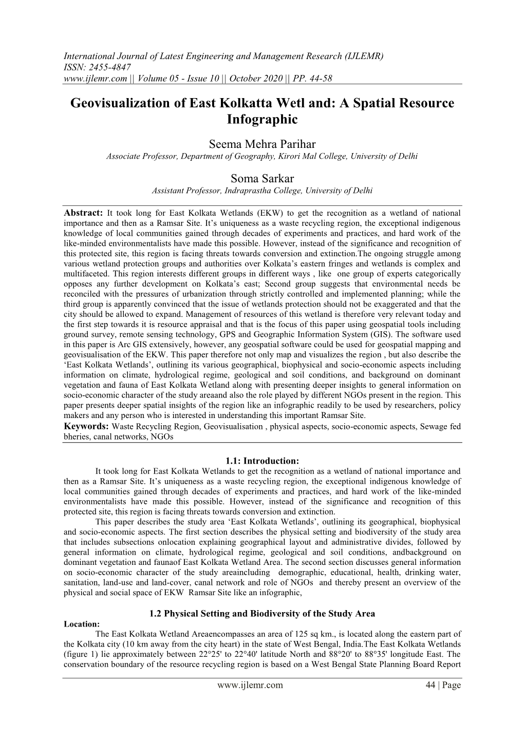 Geovisualization of East Kolkatta Wetl And: a Spatial Resource Infographic