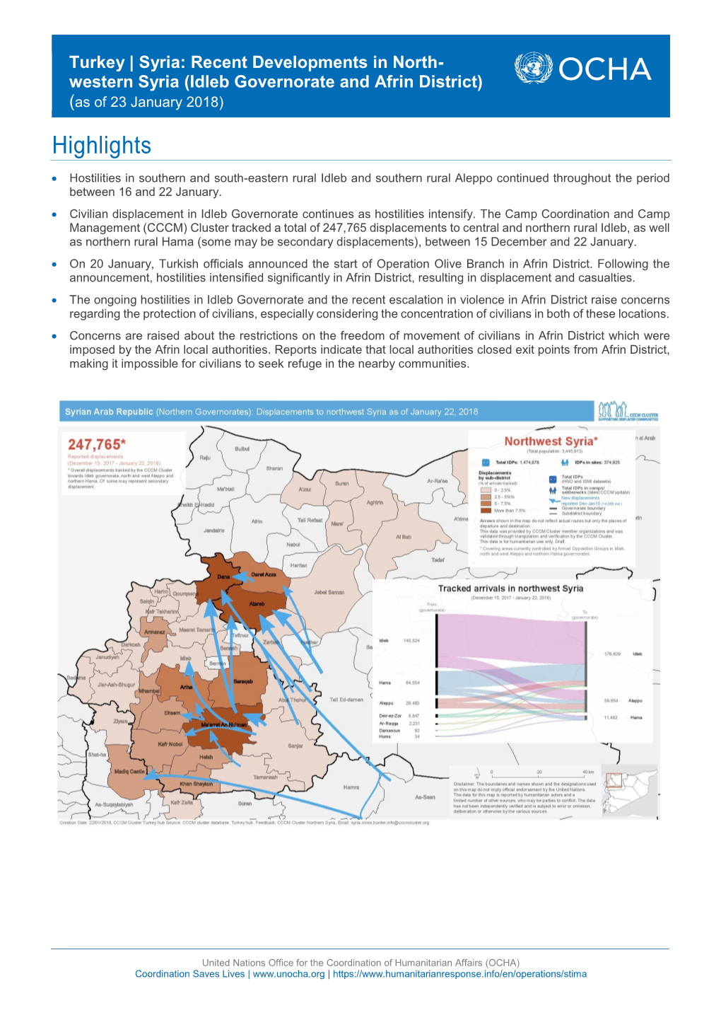 Syria: Recent Developments in North- Western Syria (Idleb Governorate and Afrin District) (As of 23 January 2018) Highlights