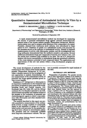 Quantitative Assessment of Antimalarial Activity in Vitro by a Semiautomated Microdilution Technique ROBERT E