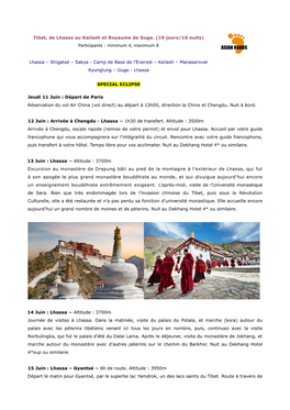 Tibet, De Lhassa Au Kailash Et Royaume De Guge. (19 Jours/16 Nuits)