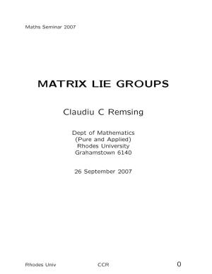 Matrix Lie Groups