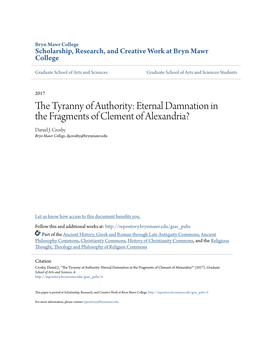 Eternal Damnation in the Fragments of Clement of Alexandria? Daniel J