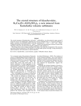 The Crystal Structure of Klyuchevskite, K3cu3(Fe,AI)02(S04)4' a New Mineral from Kamchatka Volcanic Sublimates