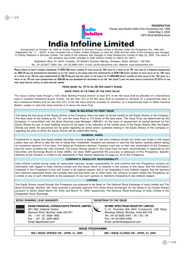 India Infoline Limited (Incorporated on October 18, 1995 As Probity Research & Services Private Limited at Mumbai Under the Companies Act, 1956 with Registration No