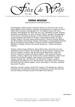 EMMA WOODS Representation by Wendy Scozzaro