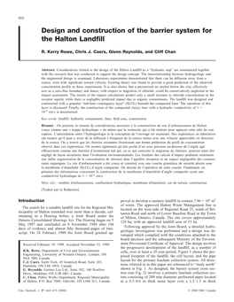 Design and Construction of the Barrier System for the Halton Landfill